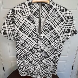 New York & Company Monochrome Checkered Blouse